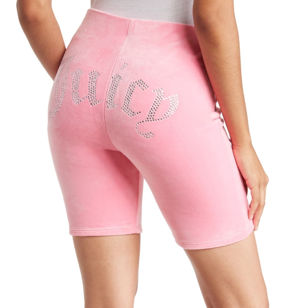 ✨️💕NWT Juicy Couture Logo Embellished Velour Bike Shorts PINK hot hot Medium